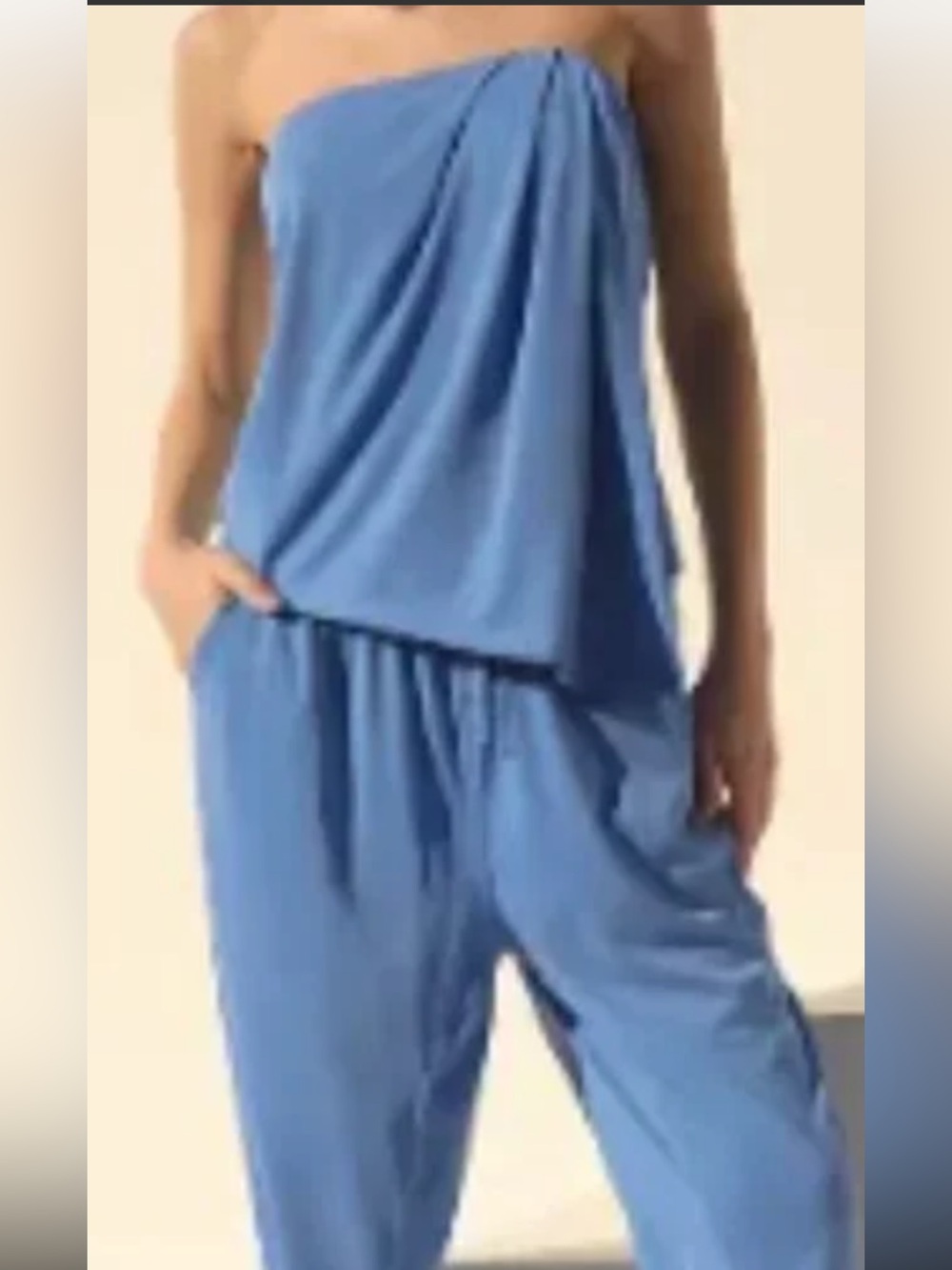 Blue Women's Drawstring Lounge Pants and Top, sold together. By Anthropologie.